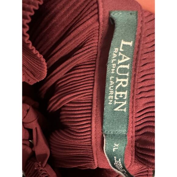 Ralph Lauren Blouse Womens XL Tie Neck LRL Crinkle Top Burgundy Office Career - Picture 6 of 8